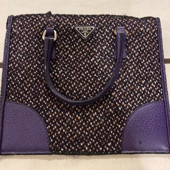 Prada Gray Tweed Tote Bag Grey Purple: VINTAGE - Picture 1 of 11